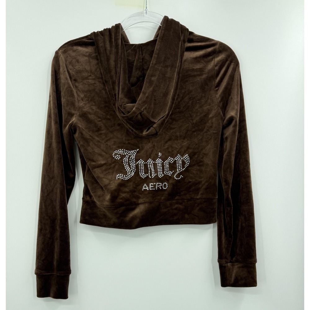 Juicy Couture Aeropostale Brown‎ Velour Rhinestone Logo Zip Up Hoodie Small S